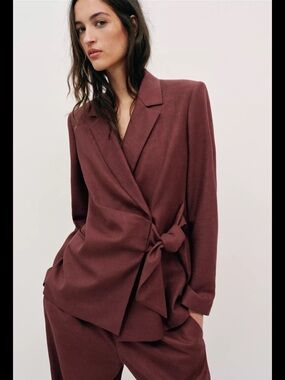 Linen Double Breasted Blazer with Tie